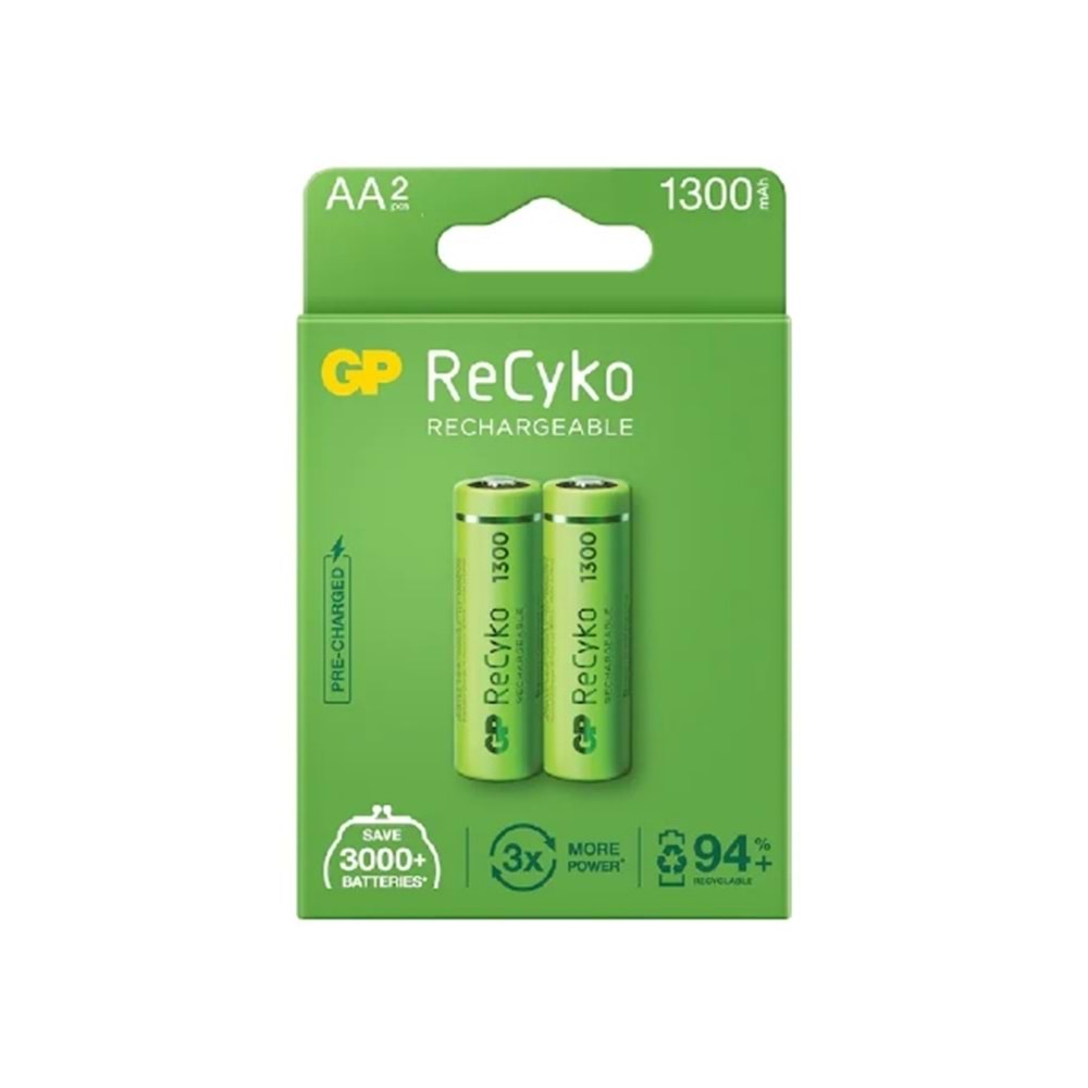 GP 1300 mAh AA Ni-MH Şarj Edilebilir Kalem Pil 2'li ReCyko 130AAHCE 1300 Serisi