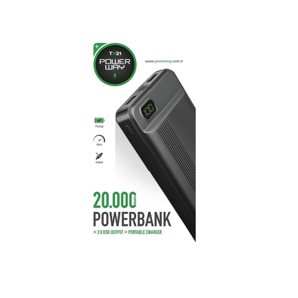 Powerway TX21 Powerbank 20000 mAh Dijital Taşınabilir Şarj Cihazı