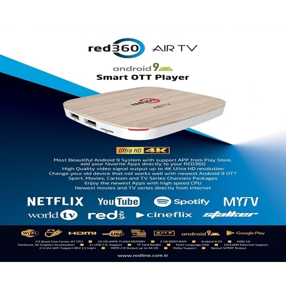 Redline 2GB/16GB Red360 Air TV 4K Android 9 Pie TVBOX 2GB Ram 16GB Hafıza