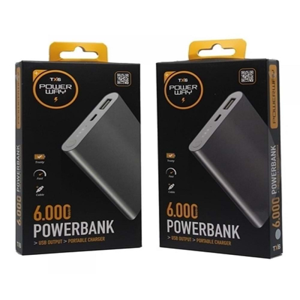 POWERWAY TX6 6000 MAH TAŞINABİLİR POWERBANK ÇELİK