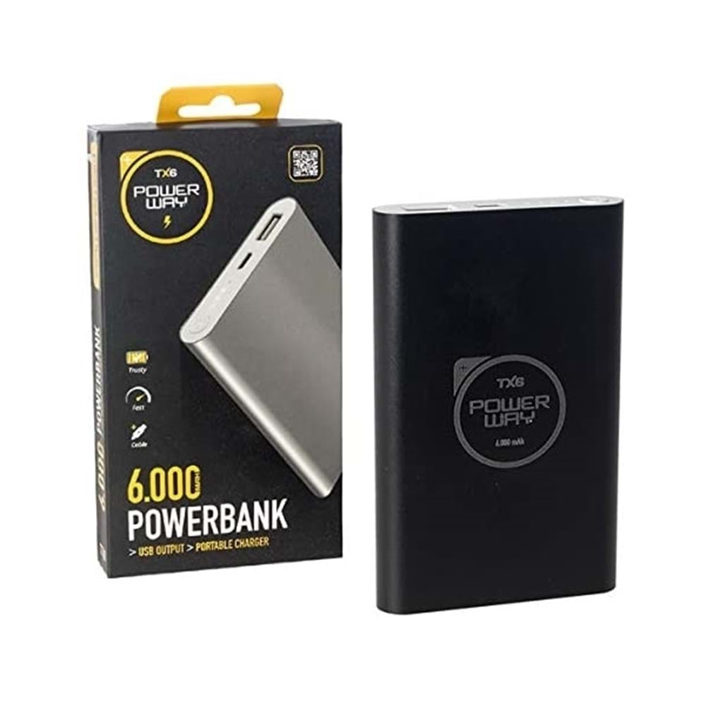 POWERWAY TX6 6000 MAH TAŞINABİLİR POWERBANK ÇELİK