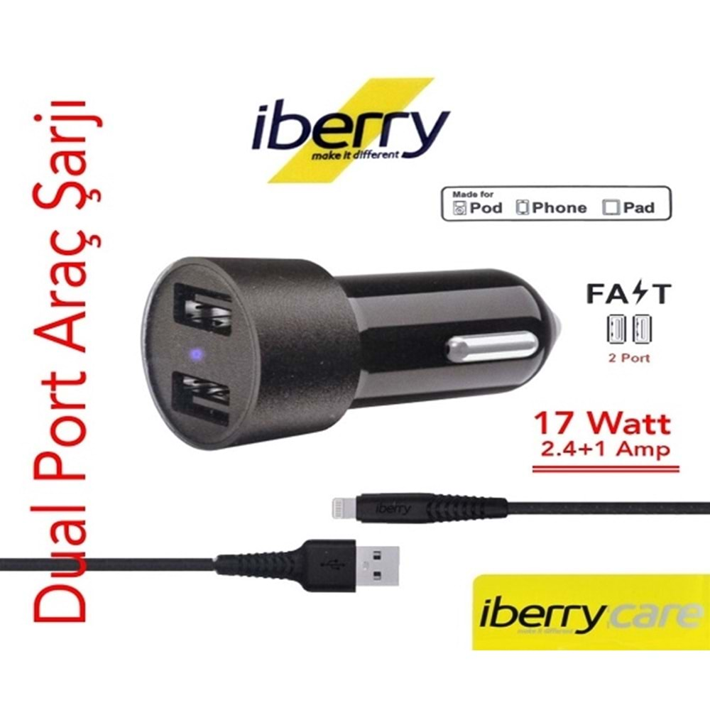 iBerry C19 2xUSB 12 Watt Hızlı Araç Şarj Aleti