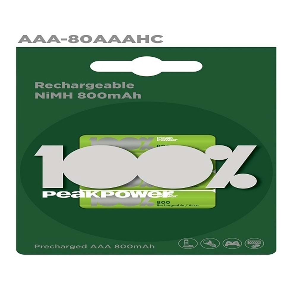 Peak Power 800 Aaa Ince Kalem Ni-mh Şarjlı Pil, 1.2 Volt, 4'lü Kart PP80AAA-C4