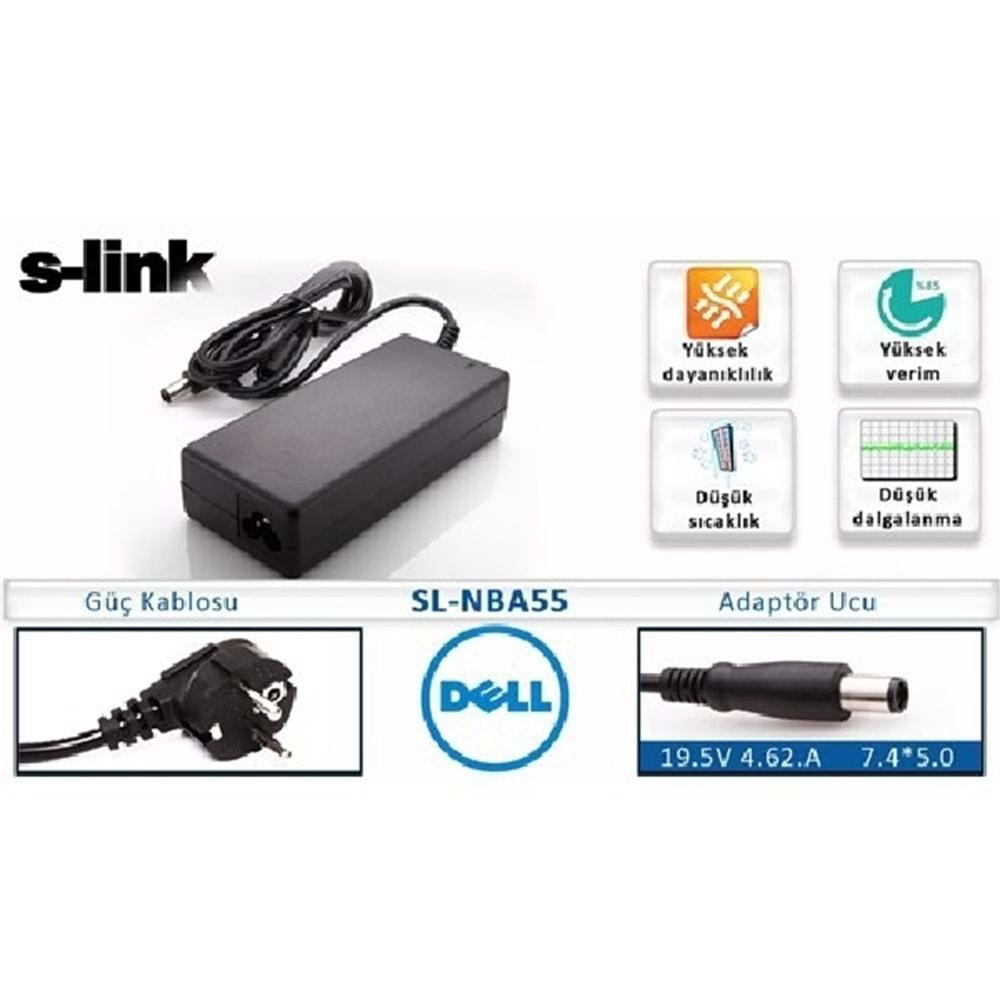 S-link SL-NBA55 19.5V 4.62A 7.4*5.0 Dell Inspiron Notebook Adaptö