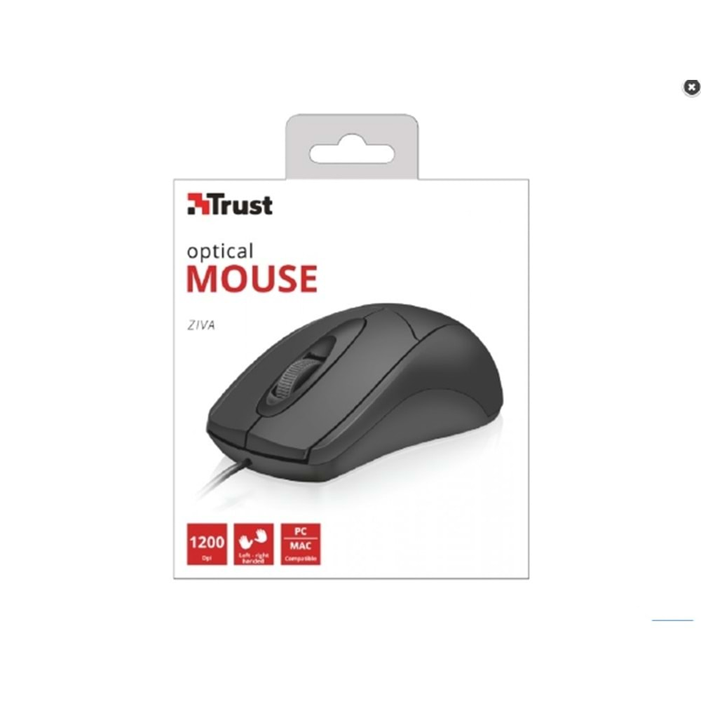 TRUST ZIVA KABLOLU 1200DPI OPTIK USB MOUSE SİYAH (21947)