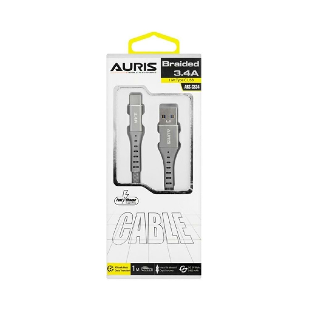 Auris 3.4A Type-C 1.2m Extra Güçlü Braided Kablo ARS-CB34