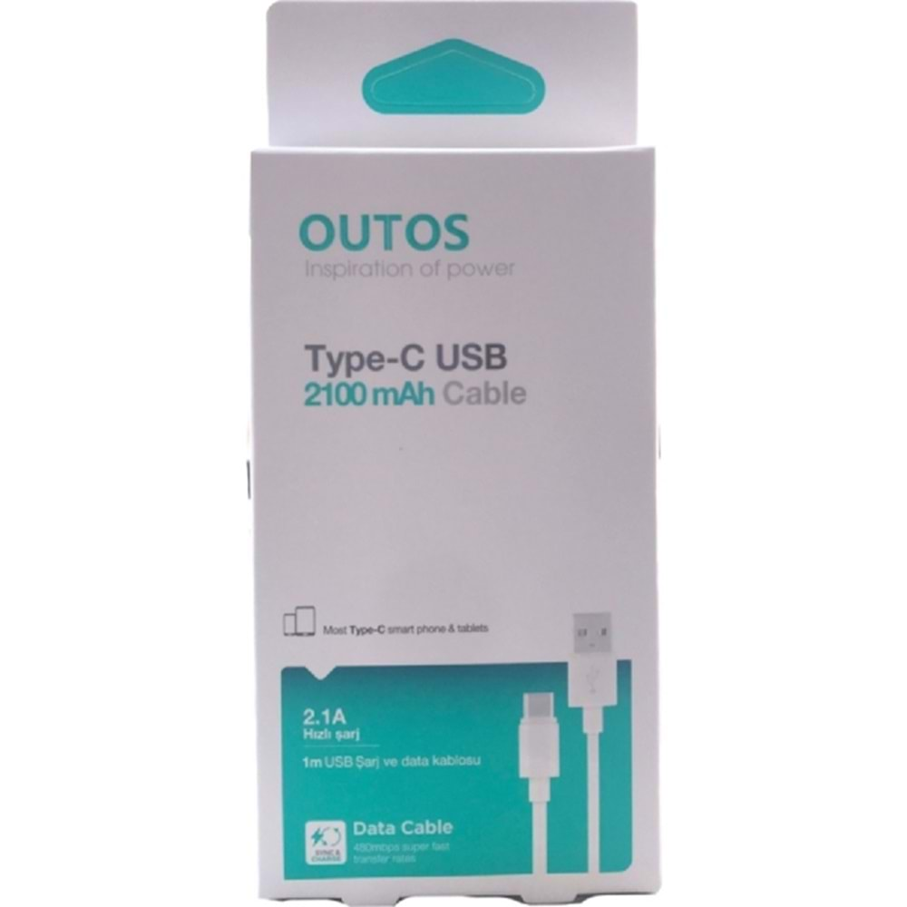 Outos Type-C Girişli 2100MAH 1 Metre USB Şarj Cihazı Kablo