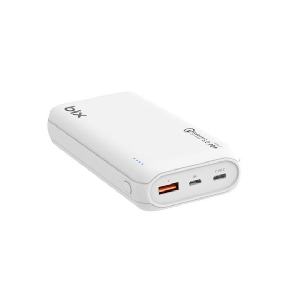 Bix 18W Çift Çıkışlı QC 3.0 PD 20000 mAh Powerbank-Beyaz