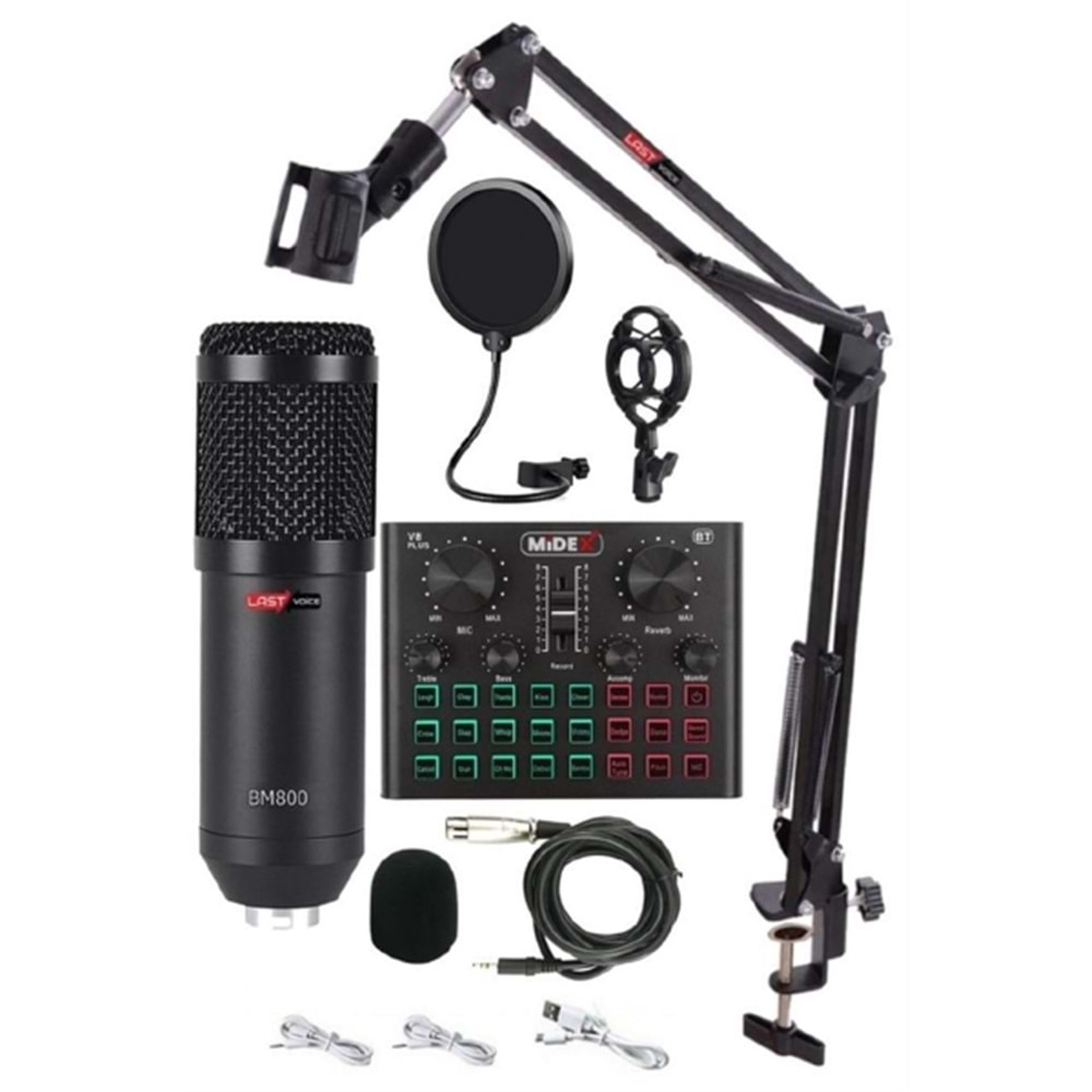 Lastvoice BM800 Live Set Efektli Ses Kartı Mikrofon Stand Kayıt Canlı Yayın Seti (PC ve Telefon)