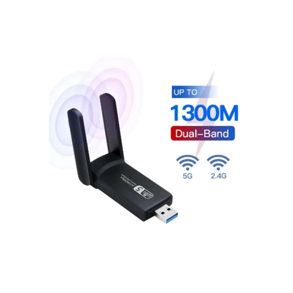 Dynego Kablosuz Usb Antenli Dongle 1300mbps Wifi Adaptörü Dual Band 2.4g/5ghz 3.0 Wifi Lan Kartı 802.11 DynegoDongle