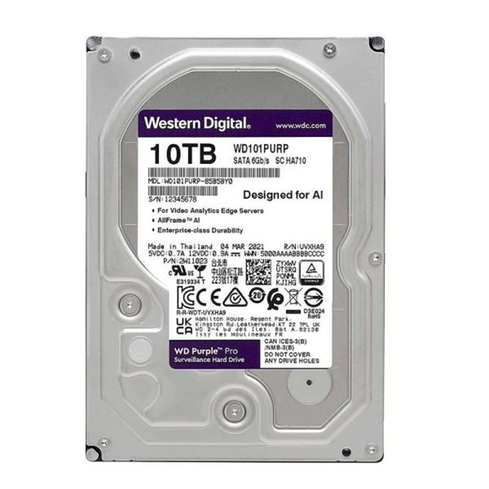 10TB 7/24 Western Digital 3.5 Purple WD101PURP SATA 3.0 Harddisk