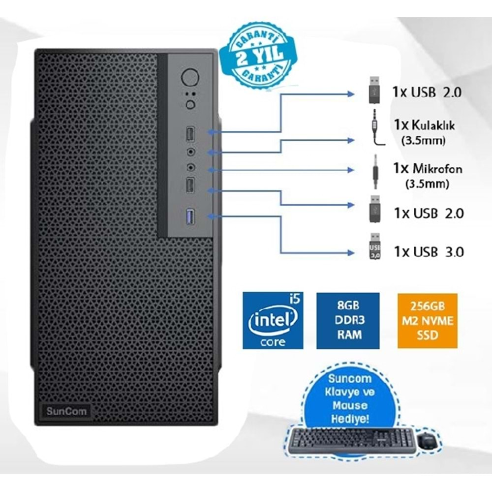 SUNCOM Force SC3-110 i5-4460 8GB 256GB M.2 SSD O/B DOS Masaüstü PC Wi-Fi