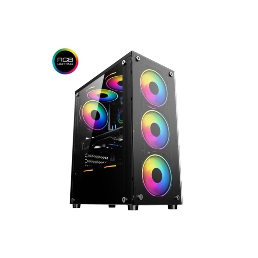 Revenge Clear 6 RGB Fanlı Temperli Cam Panel Boş ATX Bilgisayar Kasası Gaming Oyuncu Bilgisayar Kasası