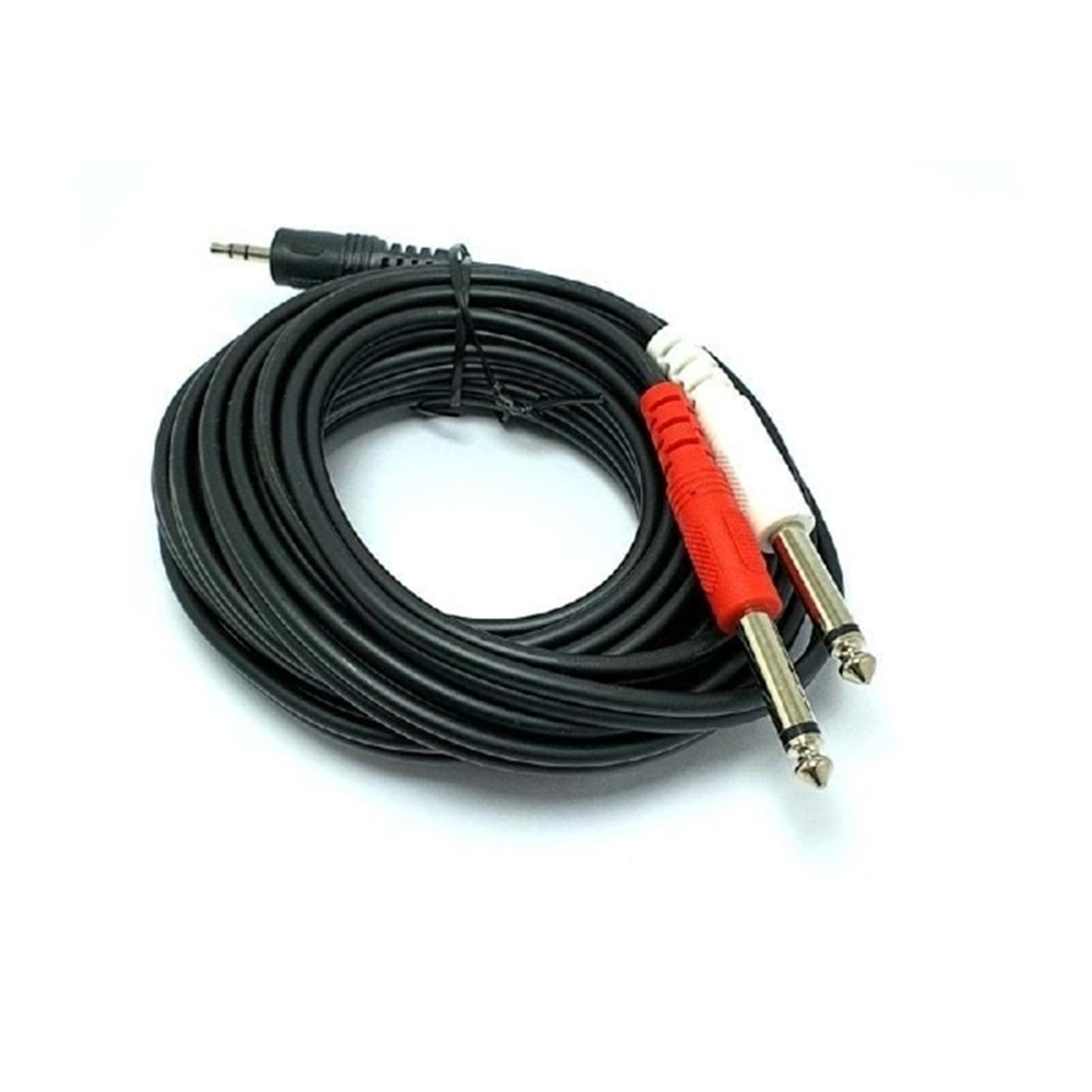 3.5mm Stereo 2x6.3mm Mono Metal Jaklı Kablo 10MT