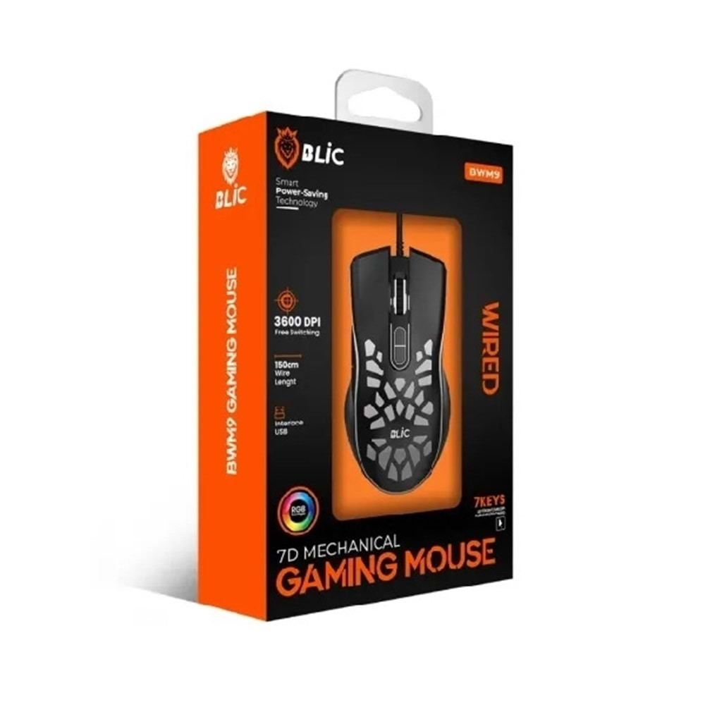 BLİC Bwm9 Game Center Kablolu Işıklı Rgb 3600 Dpi Gaming Mouse