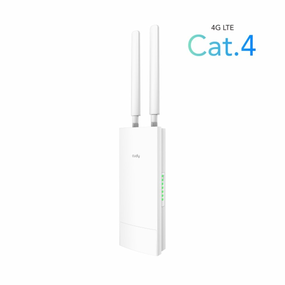 CUDY LT400 Outdoor_EU 1 Port 10/100Mbps 300mbps 4 Anten Outdoor 4G RouterOutdoor 4G LTE N300 WiFi Router, Cat.4, 300Mbps Wi-Fi, build-in 4G LTE modem, lightning protection, IP65 Waterproof, 10/100M RJ45, 2 x Detachable 4G Antennas, 24V passive PoE ad