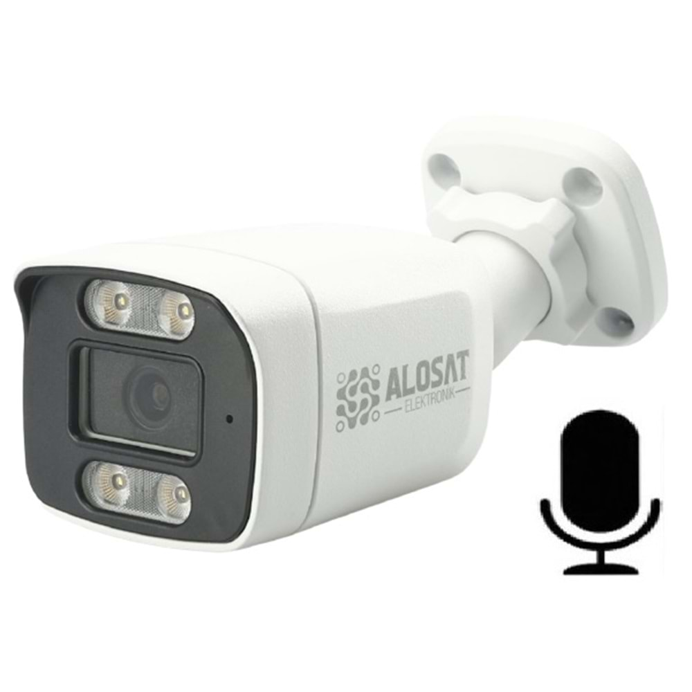 ALOSAT IP 5MP P5-9922ESMW4 2,8MM Bullet METAL KASA Gece Renkli 8Warm Light LED H.265 Dahili ses PoE IP5Mp2880x1620 5Mp Sabit Lens, 1/2,7