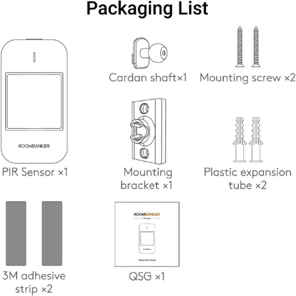 ROOMBANKER PIR Hareket Sensörü PS1-Geniş Algılama Aralığı: 12m ( aralık) / 110° (yatay) - 10 kg'a kadar Evcil Hayvan Bağışıklığı-En Son Algılama Teknolojileri-Uzaktan İletişim