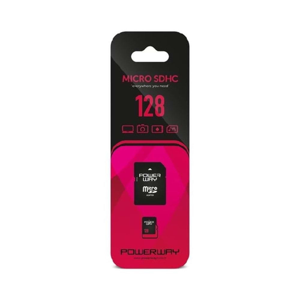 POWERWAY 128GB Micro Sdhc Sd Hafıza Kartı Adaptörlü, Mikro Sd