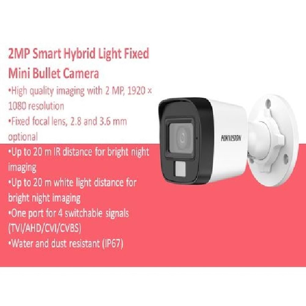 HIKVISION DS-2CE16D0T-EXLPF 2MP Smart Hybrid Light Fixed Mini Bullet Camera