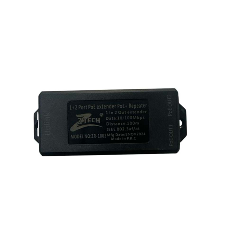 ZTECH ZR-1002 POE Extender 1+2 Port PoE+ Repeater1+2 Port 10/100Mbps, 1input, 2 Output 30W 100Meters