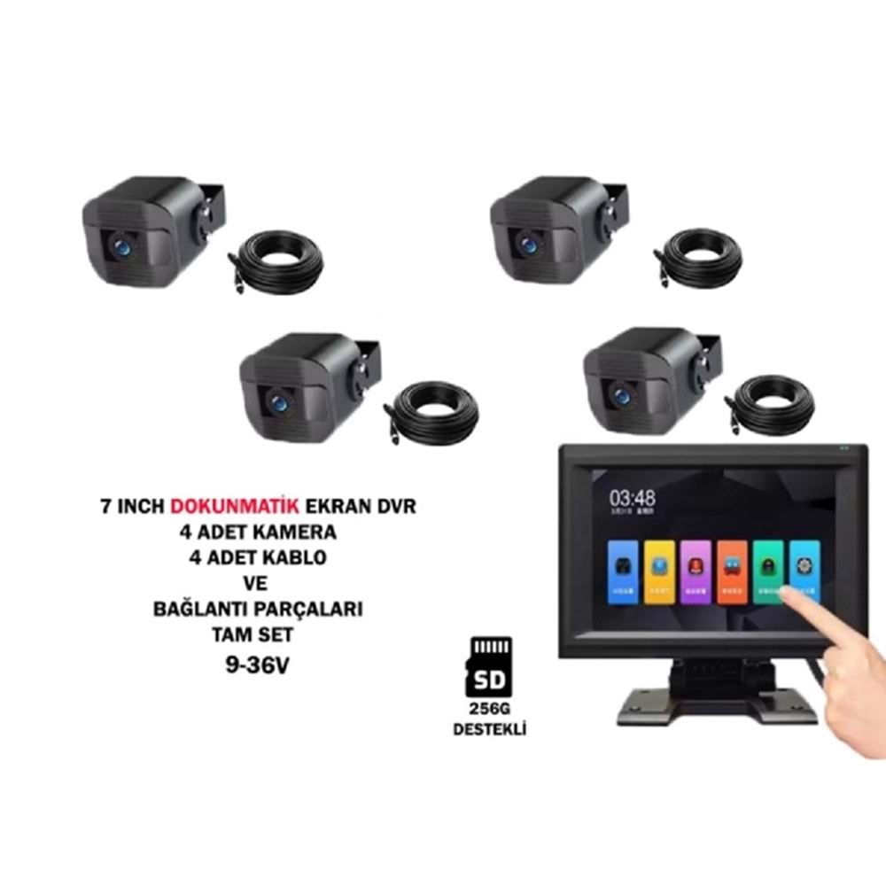 ALOSAT MO5274 4KAMERA DOKUNMATIK 7 INCH EKRAN DVR ARAÇ KAMERASI SETİ 256G DEST.