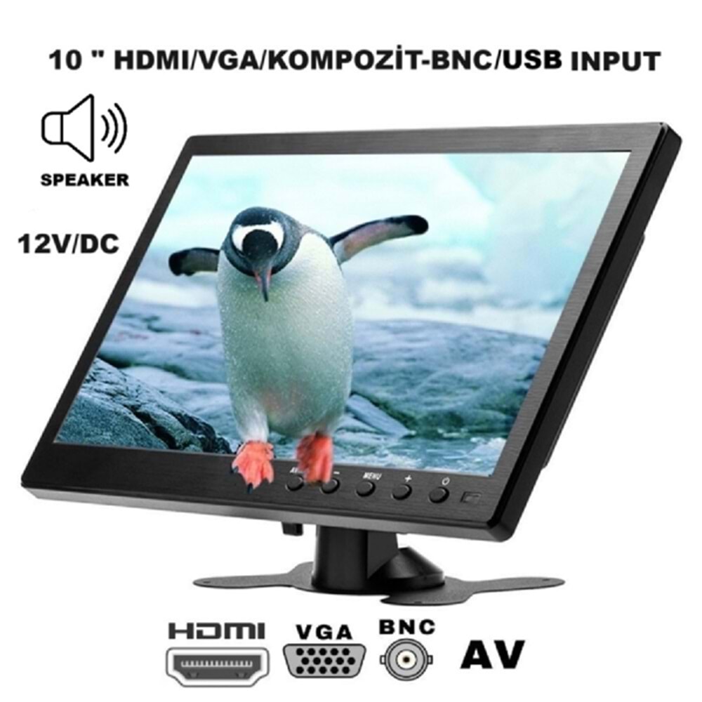 ALOSAT MY1085 10 INCH 12V HDMI/VGA/AV/BNC/USB INPUT SESLİ MONİTÖR