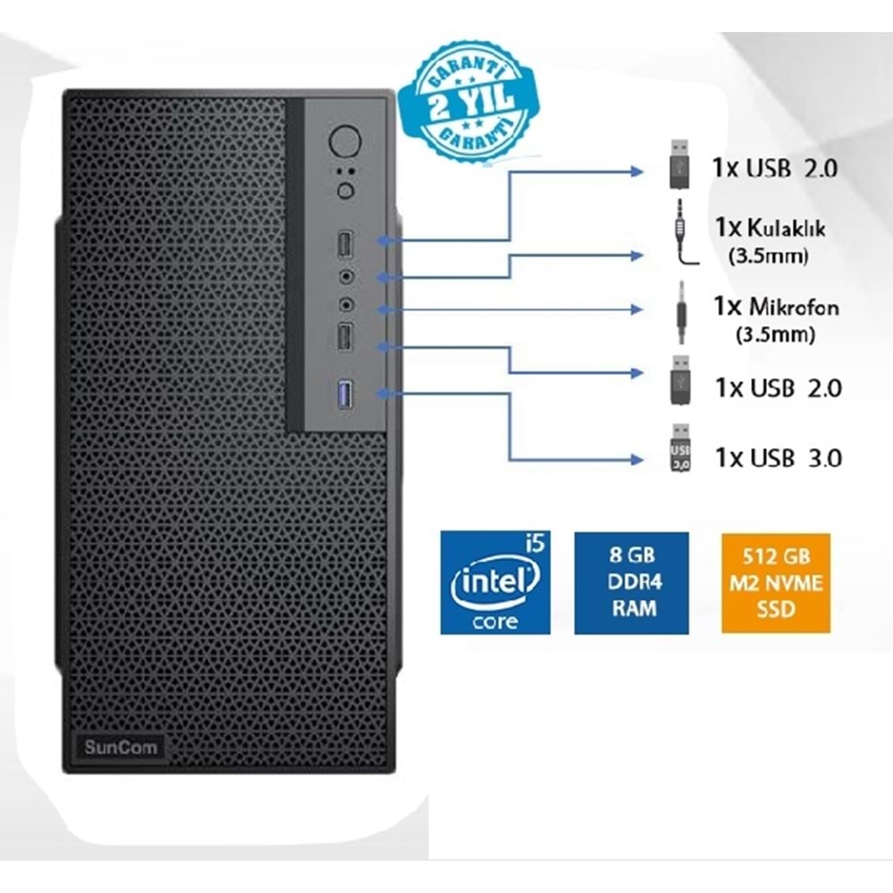ALOSAT i5-8500 8GB 512GB SSD O/B DOS Sıfır 2 Yıl Garanti