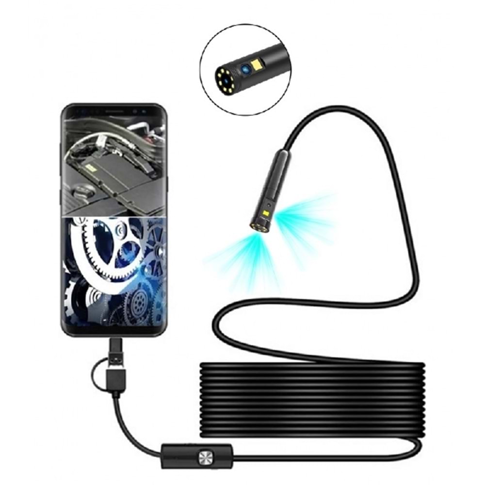 ALOSAT Y-1854 ANDROİD 5METRE 3Kameralı USB Type-C Yılan Kamera