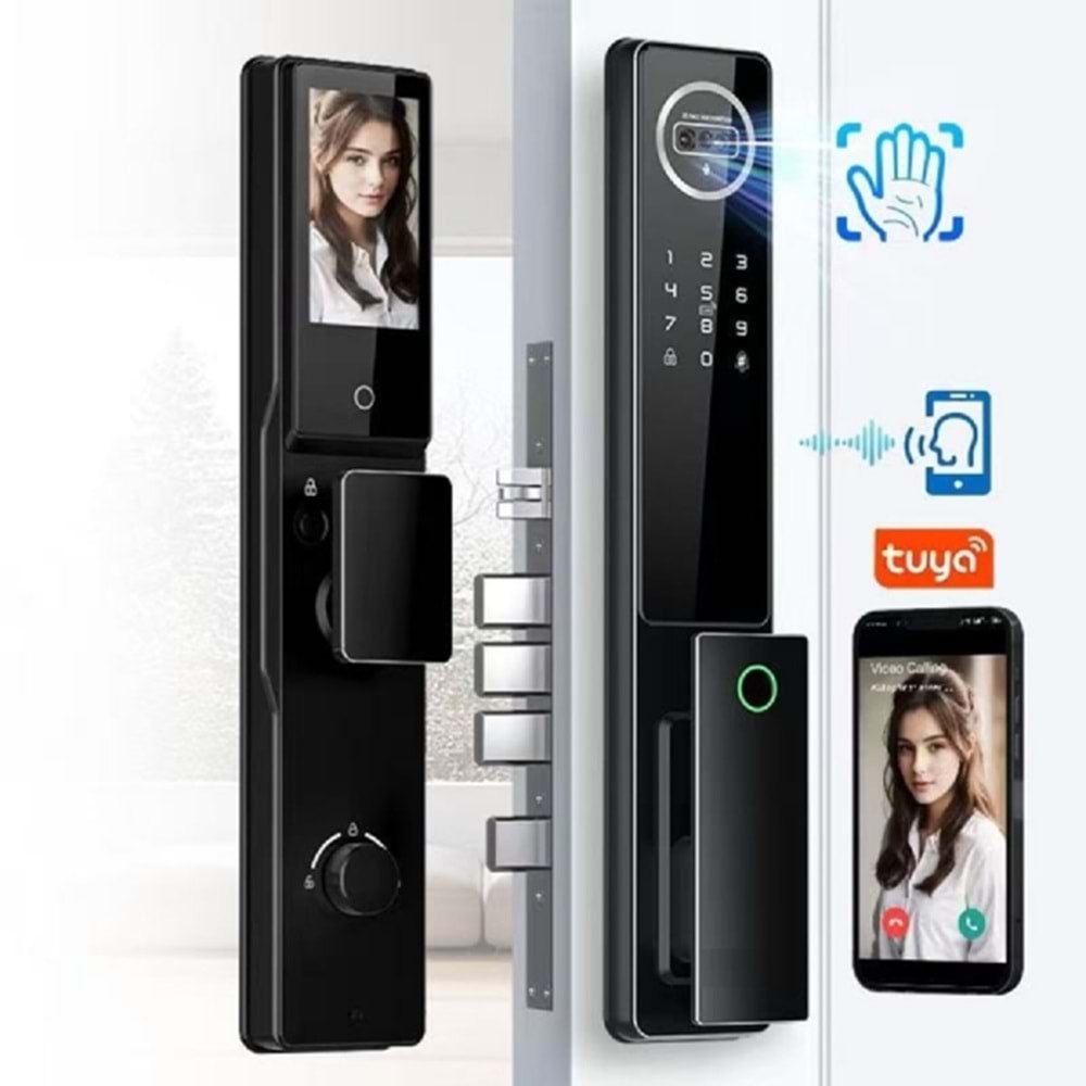 ALOSAT KL6085 MOTORLU KİLİT YÜZ TANIMA , PARMAK İZİ, KART, TUYA SMART LİFE AKILLI KAPI KİLİT SETİ