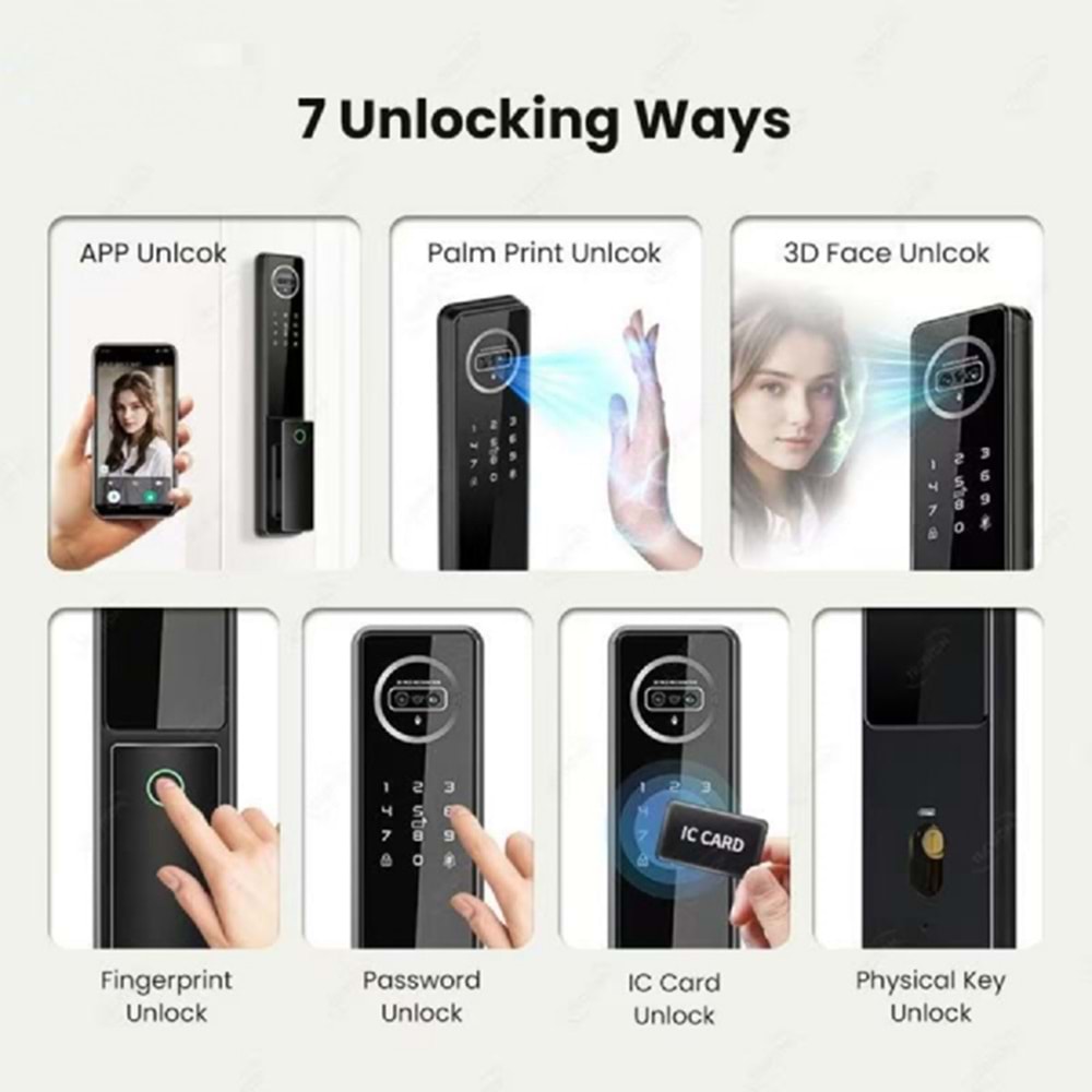 ALOSAT KL6085 MOTORLU KİLİT YÜZ TANIMA , PARMAK İZİ, KART, TUYA SMART LİFE AKILLI KAPI KİLİT SETİ