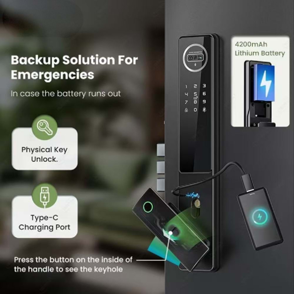 ALOSAT KL6085 MOTORLU KİLİT YÜZ TANIMA , PARMAK İZİ, KART, TUYA SMART LİFE AKILLI KAPI KİLİT SETİ