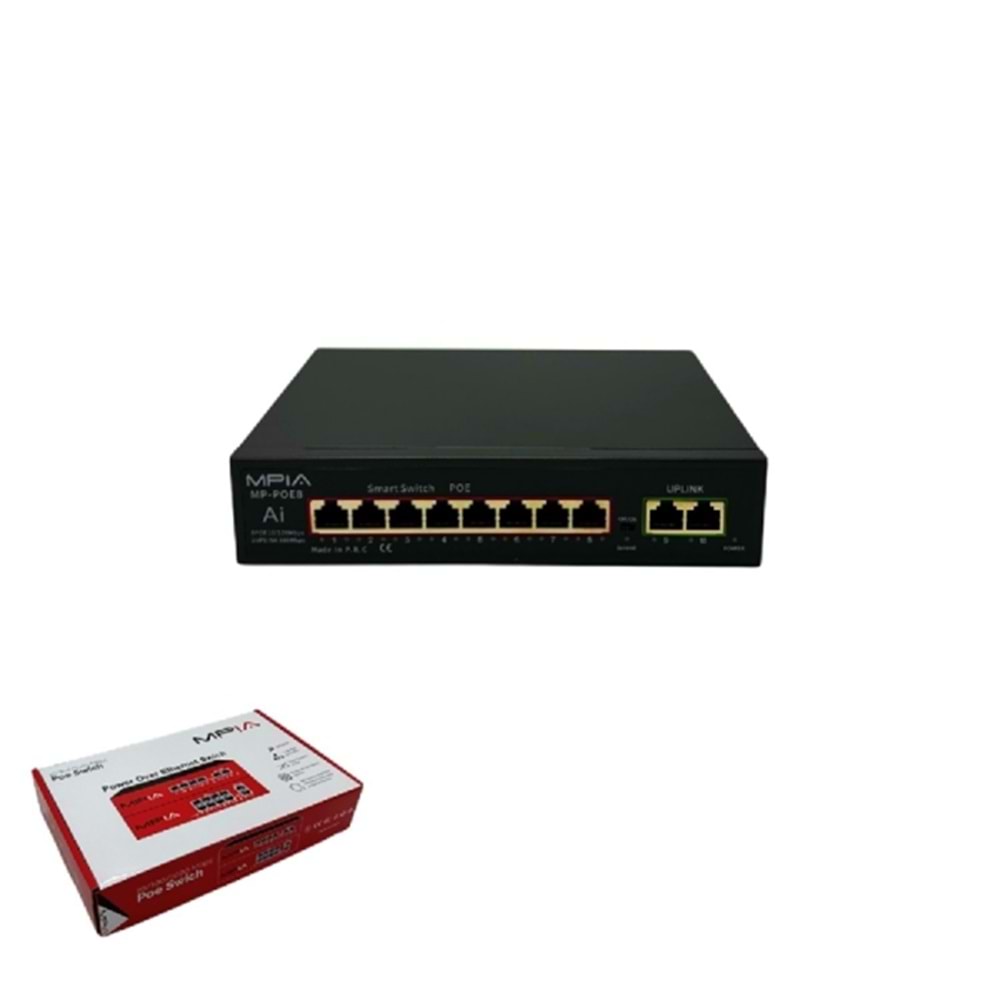MPIA MP-POE8 120W 10/100 Mbps 8Port Metal Kasa Poe Switch