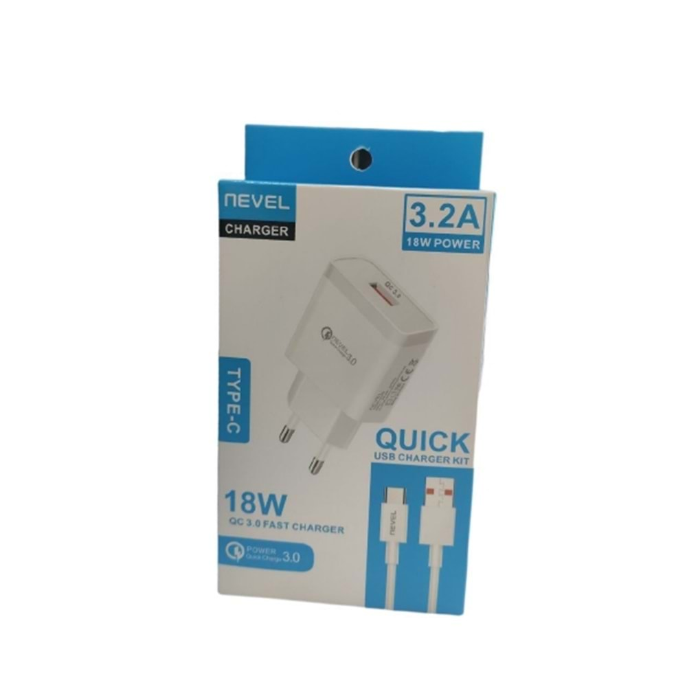 NEVEL CH204 Type-c Kablolu Quick Charge 3.2A Hızlı Şarj 18W Aleti 1.2m