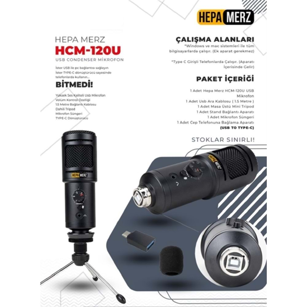 Hepa Merz HCM-120U Canlı yayın ve Oyuncu Youtuber Mikrofonu (Kayıt Gaming Tiktok Twitch Canlı yayın Discord)