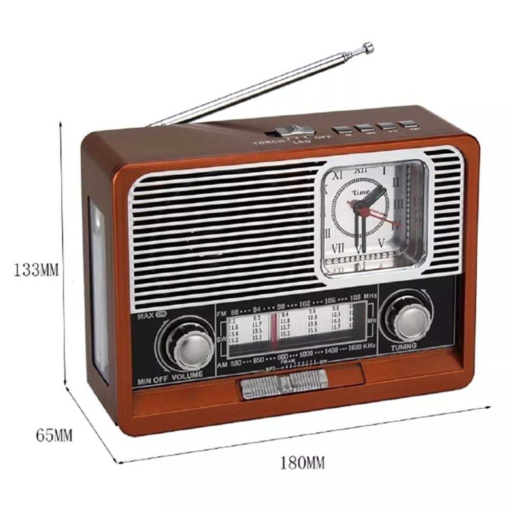 KN-2113BT fm retro radyo masası şarj edilebilir saatli acil durum ışığı 2022