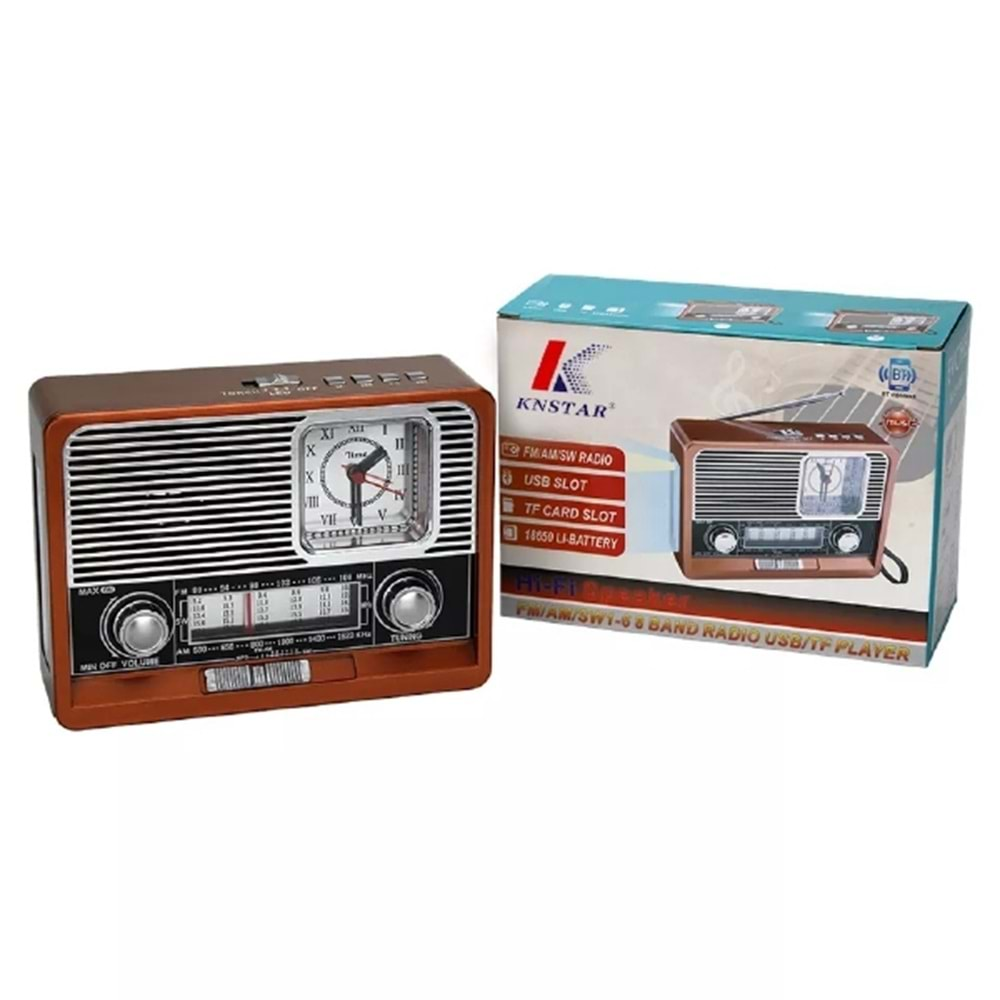 KN-2113BT fm retro radyo masası şarj edilebilir saatli acil durum ışığı 2022