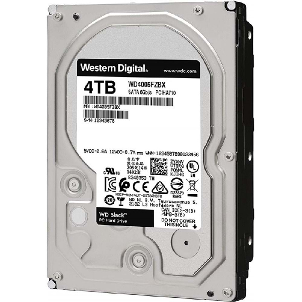 4TB HDD WD SIYAH WD4005FZBX 4TB SATA3 7200Rpm 256Mb Harddisk