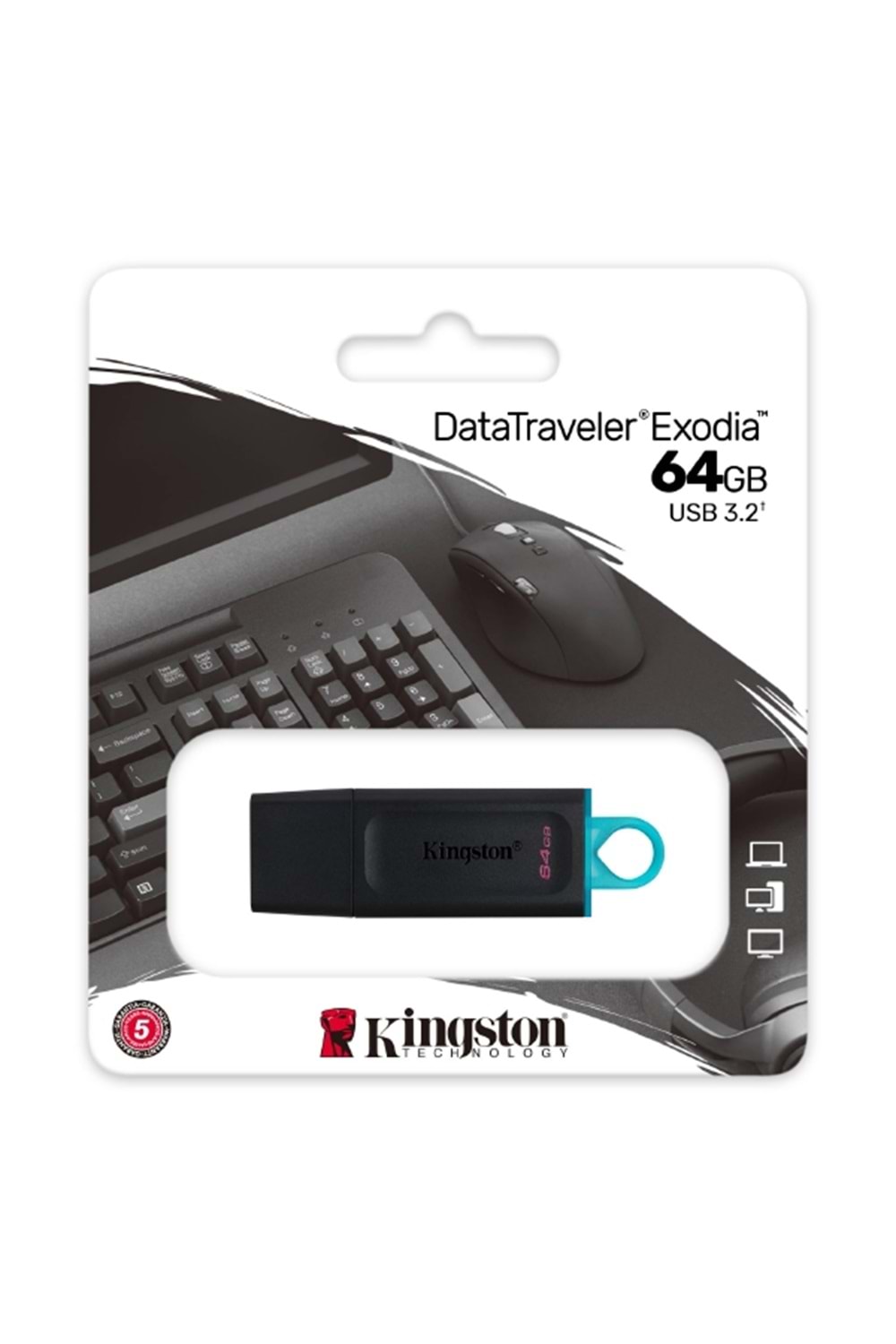 Kingston 64GB USB3.2 Gen1 DataTraveler Exodia (Black + Teal) DTX/64GB, Siyah