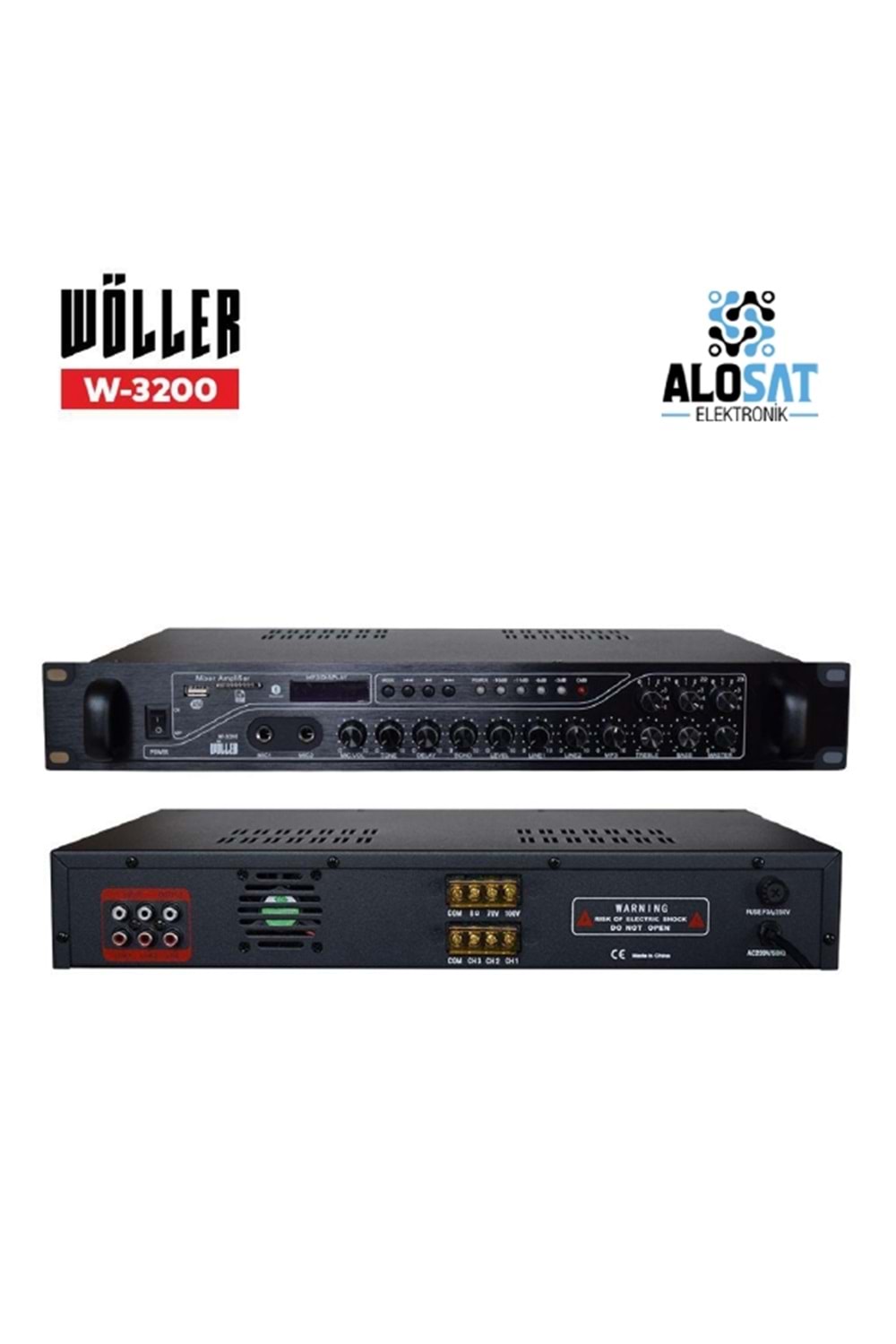 WOLLER W-3200 3 Bölge Bağımsız KontrolMaximum 200 Watt Çıkış Gücü70-100V ve 4-16 ohm ÇıkışUsb/Sd Kart/ Bluetooth2 Mikrofon GirişiAnons Sırasında Otomatik Müzik Kesme ÖzelliğiBass/Tiz/Echo Kontrol