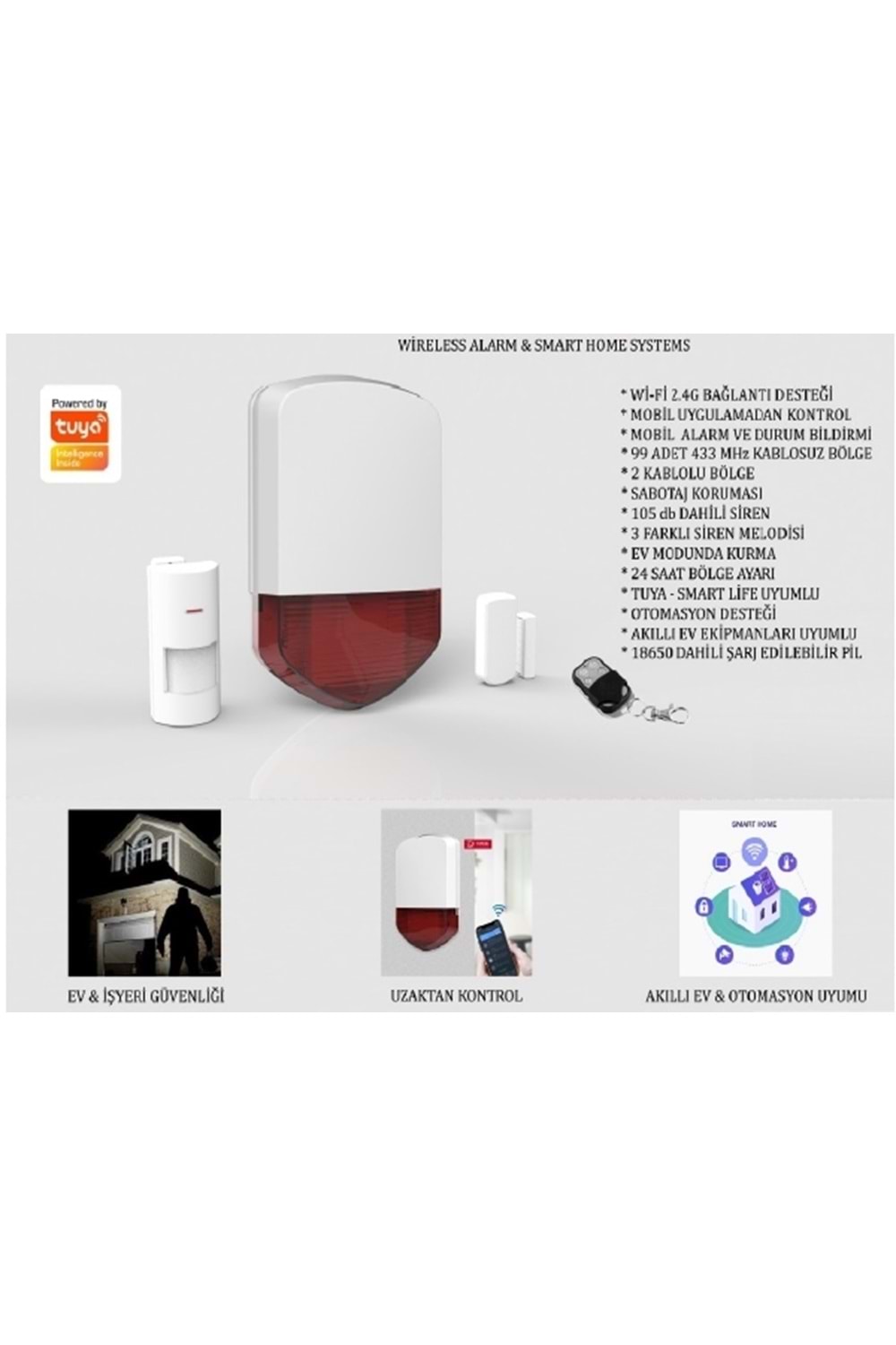 ALOSAT ALOST2711 WIRELESS ALARM & SMART HOME IP SYSTEMS ALOST2711 * WI-FI 2.4G BAOLANTI DESTEOI * MOBIL UYGULAMADAN KONTROL * MOBIL ALARM VE DURUM BILDIRMI * 99 ADET 433 MHz KABLOSUZ BULGE *2 KABLOLU BULGE * SABOTAJ KORUMASI * 105 db DAHILI SIREN *3