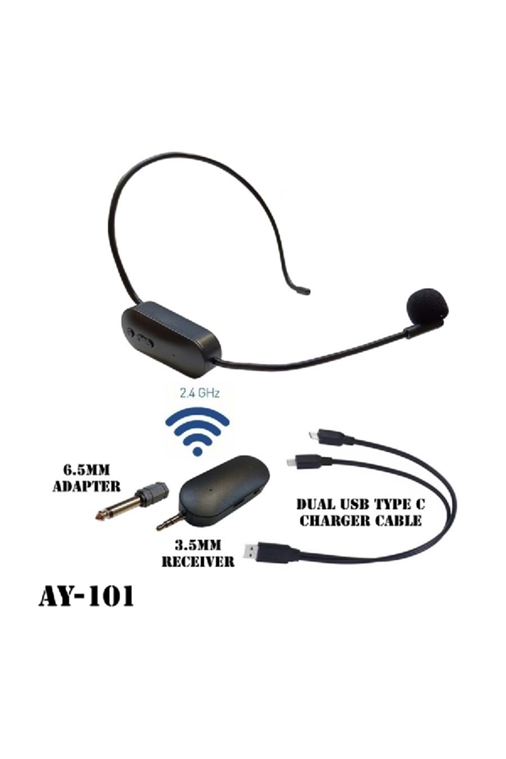 Microphone Wireless Bando UHF 2.4G Receiver Imam Masjid CS Tour Guide - Mic AY 101