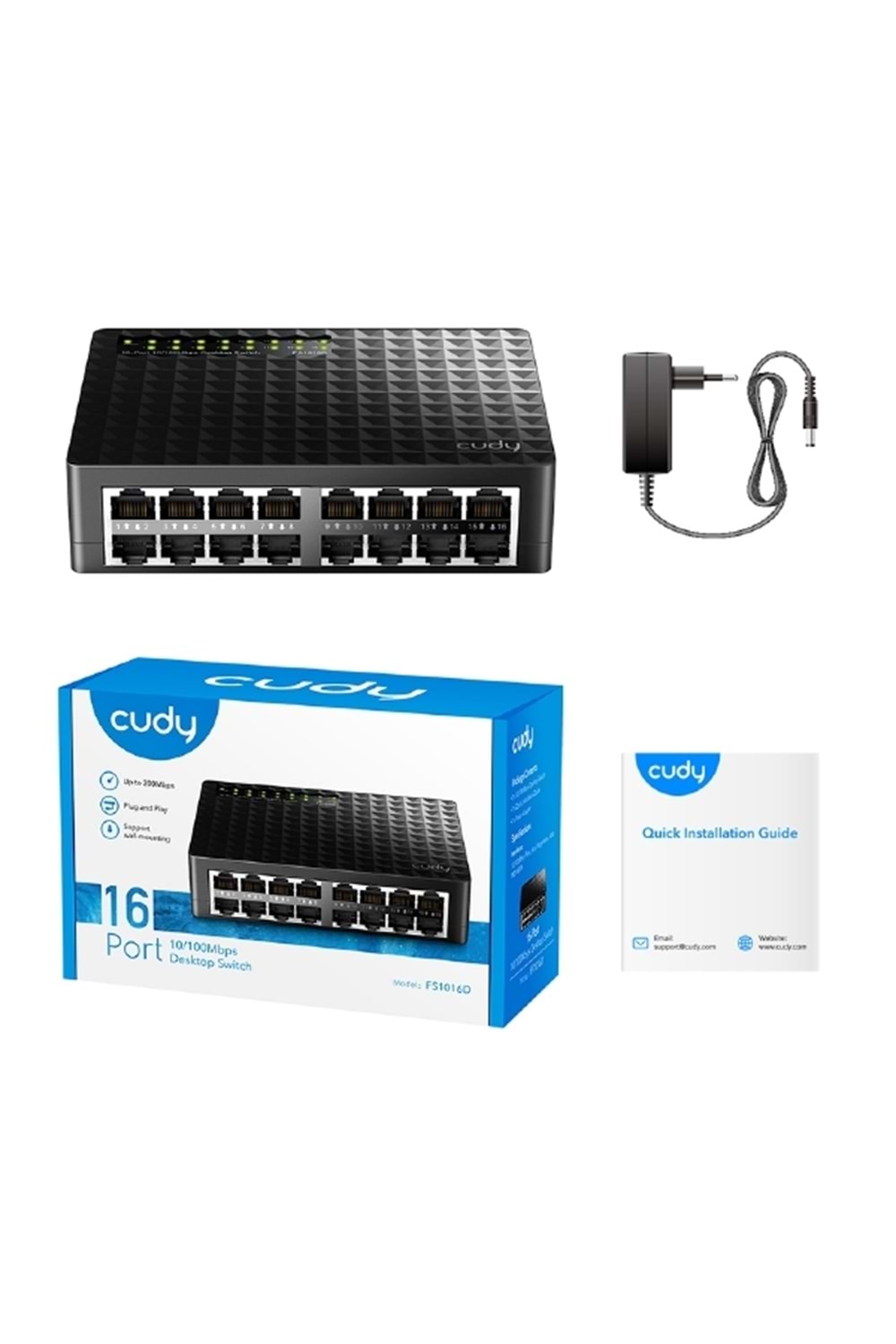 CUDY FS1016D 16 Port 10/100 Yönetilemez Desktop Plastik Kasa Switch