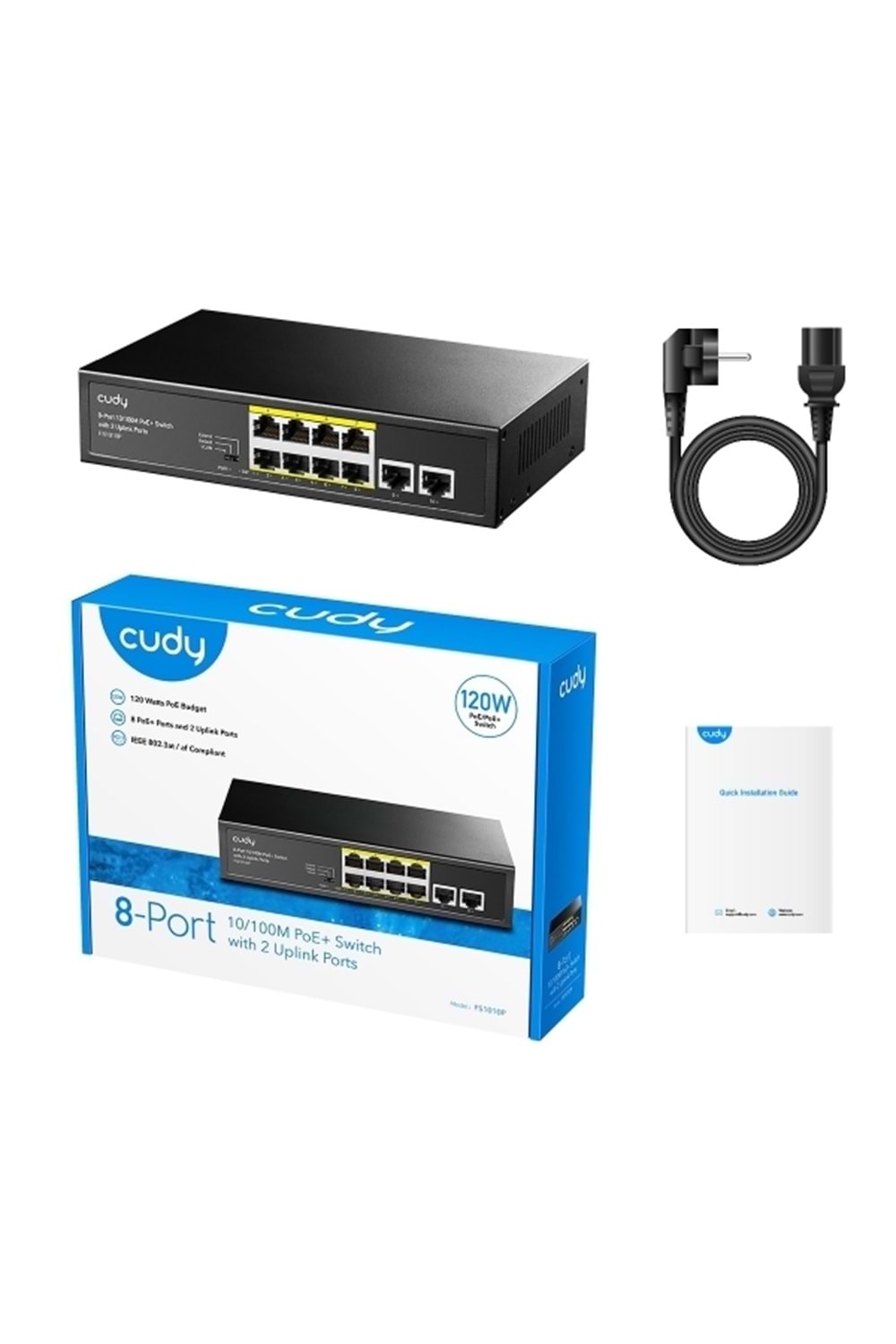 CUDY FS1010P 8Port 10/100 Yönetilemez +2 Port Mb. Desktop (8 Port Poe+) 120W Switch