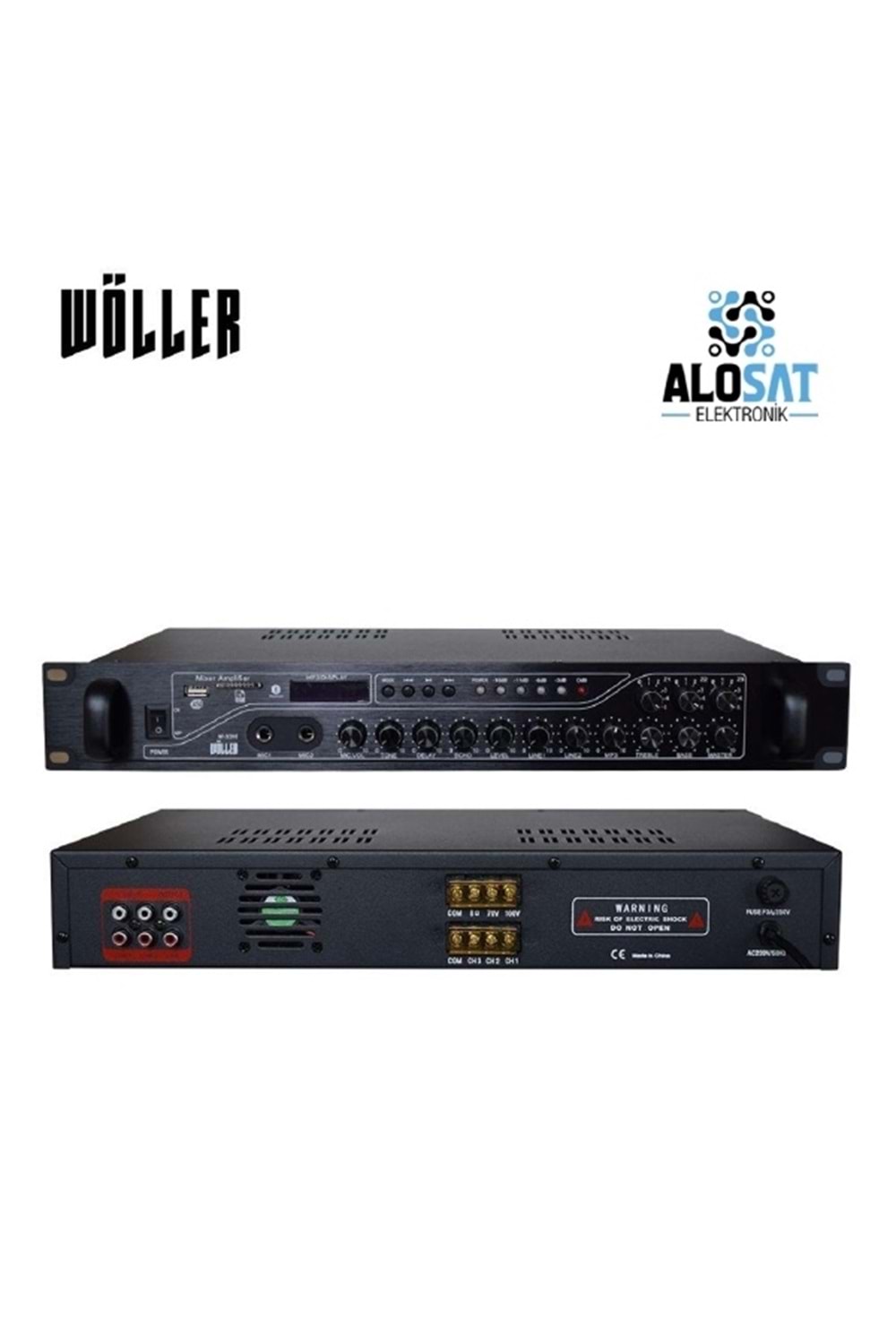 WOLLER W-3300 3 Bölge Bağımsız KontrolMaximum 300 Watt Çıkış Gücü70-100V ve 4-16 ohm ÇıkışUsb/Sd Kart/ Bluetooth2 Mikrofon GirişiAnons Sırasında Otomatik Müzik Kesme ÖzelliğiBass/Tiz/Echo Kontrol