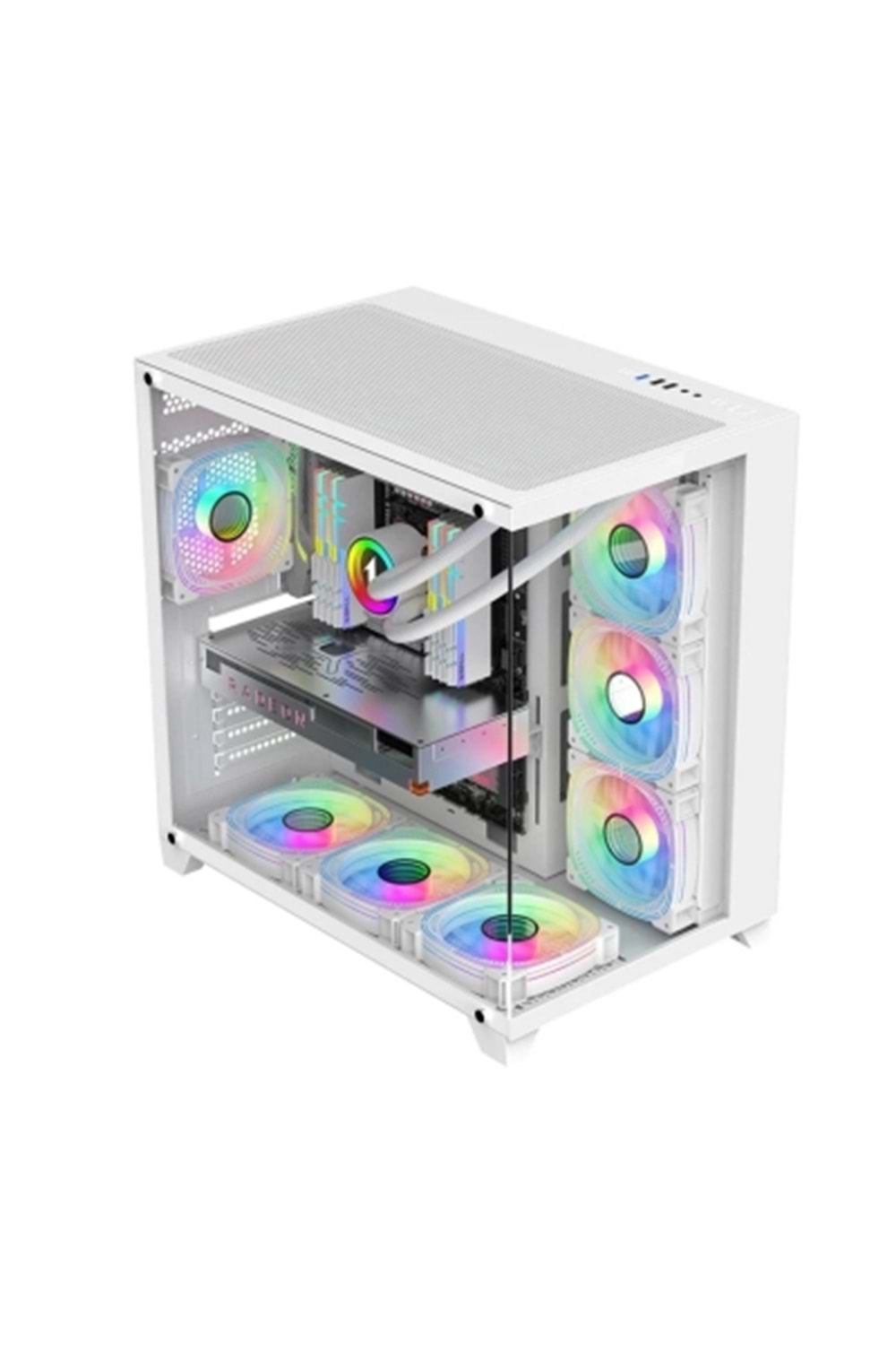 Revenge Supernova Beyaz SYAH 7 RGB Fanlı ATX Temperli Cam Panel Akvaryum Gaming Bilgisayar Kasası