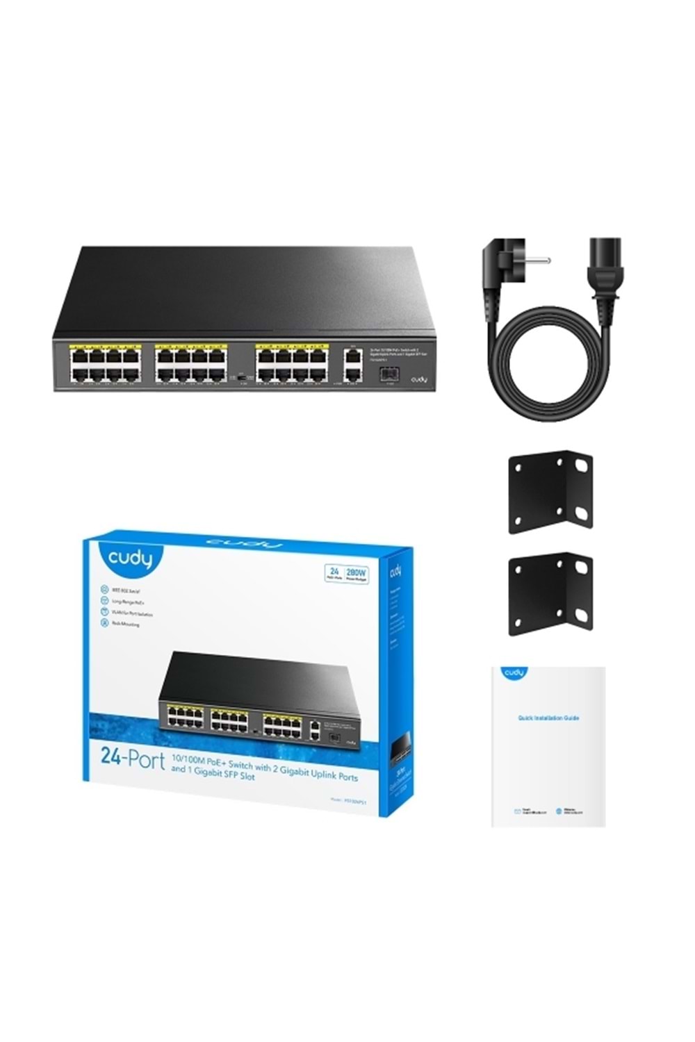 CUDY FS1026PS1 24 Port 10/100 Yönetilemez +2 Port Gb. 1 SFP (1GB) Rack mount (24 Port Poe+) 300W Switch