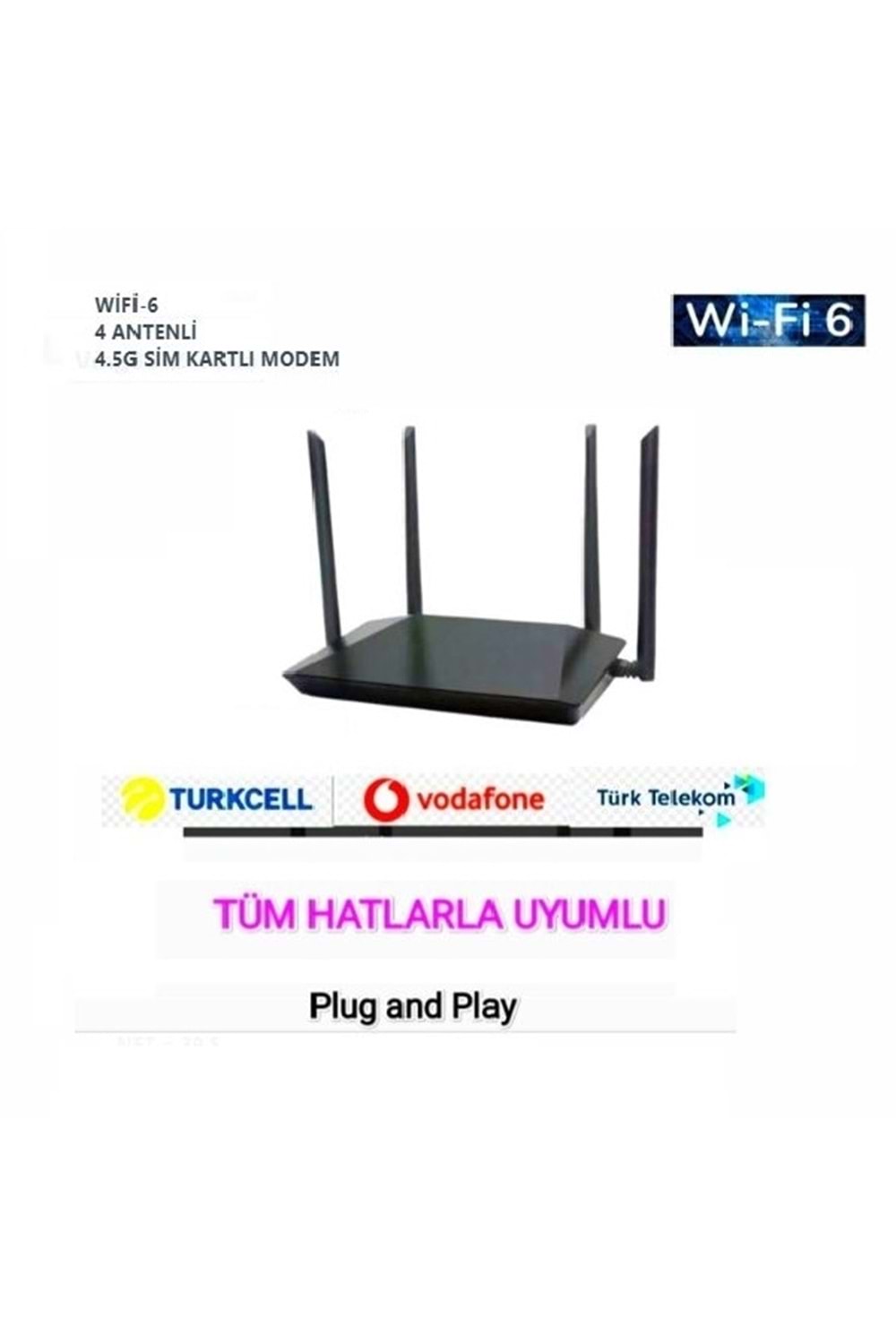 ALOSAT G6-1800 VOLTE 4G Modem Wi-Fi 6 1 PORT Antenli Router 4 ANTEN WIFI 6