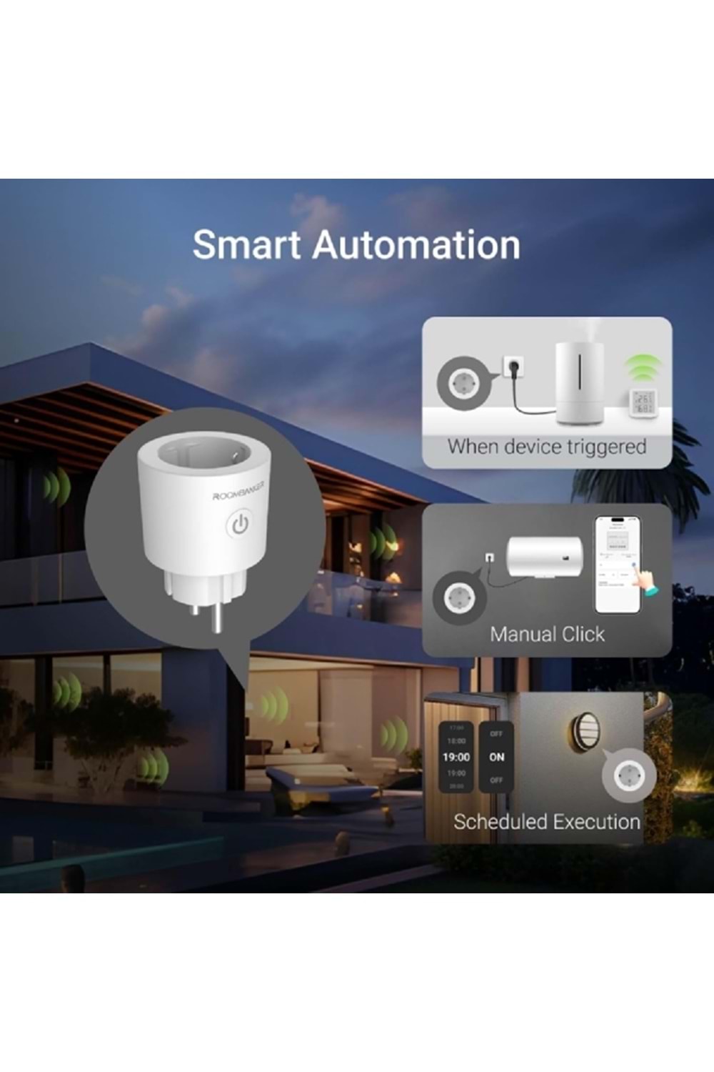 ROOMBANKER Akıllı Fiş PL1 - Çocuk Kilidi ve Enerji İzlemeyi Destekler (Akım, Gerilim, Güç Tüketimi) - hub ile 1900 m'ye kadar son derece uzun mesafeli iletişim iki yönlü iletişim