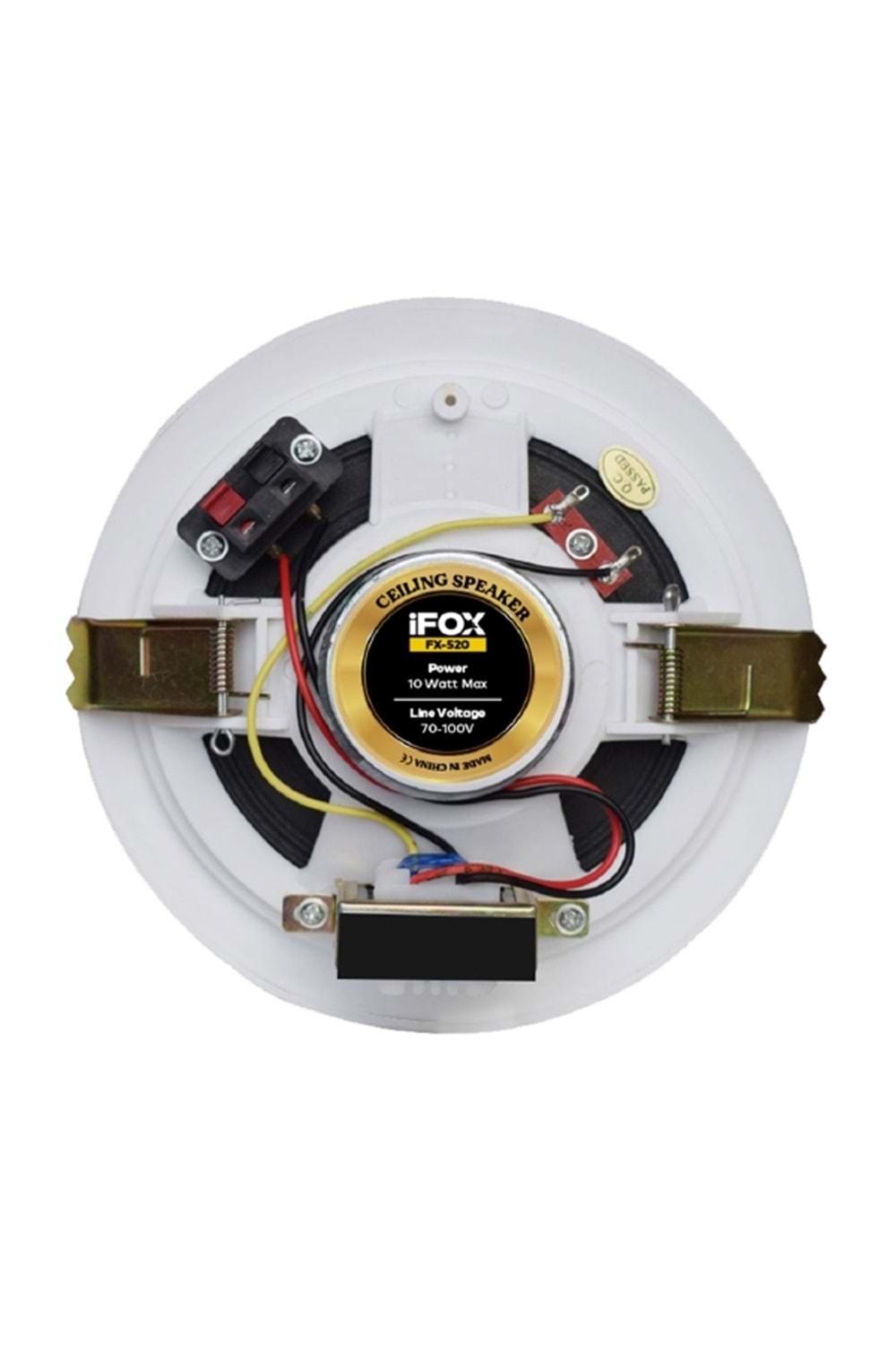 Ifox FX-520 13CM HAT TRAFOLU TAVAN HOPARLÖRÜ GÜÇ KAPASİTESİ:10 WATT MAX.HAT VOLTAJI:70-100VFREKANS TEPKİSİ:90-16000HzHASSASLIK:91dBDELİK ÖLÇÜSÜ:152mmDERİNLİK ÖLÇÜSÜ:65mm